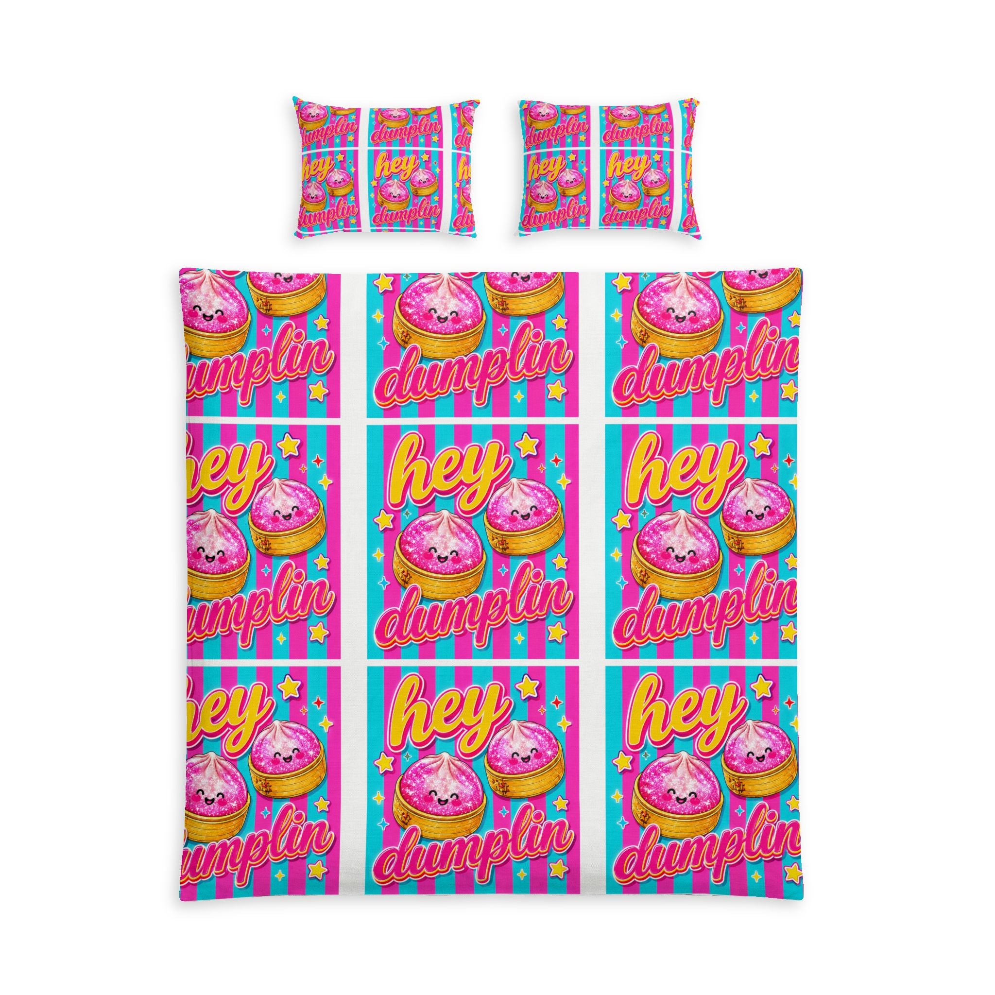 Hey Dumplin Cotton Bed Set – Bright Retro Donut Pattern Bedding